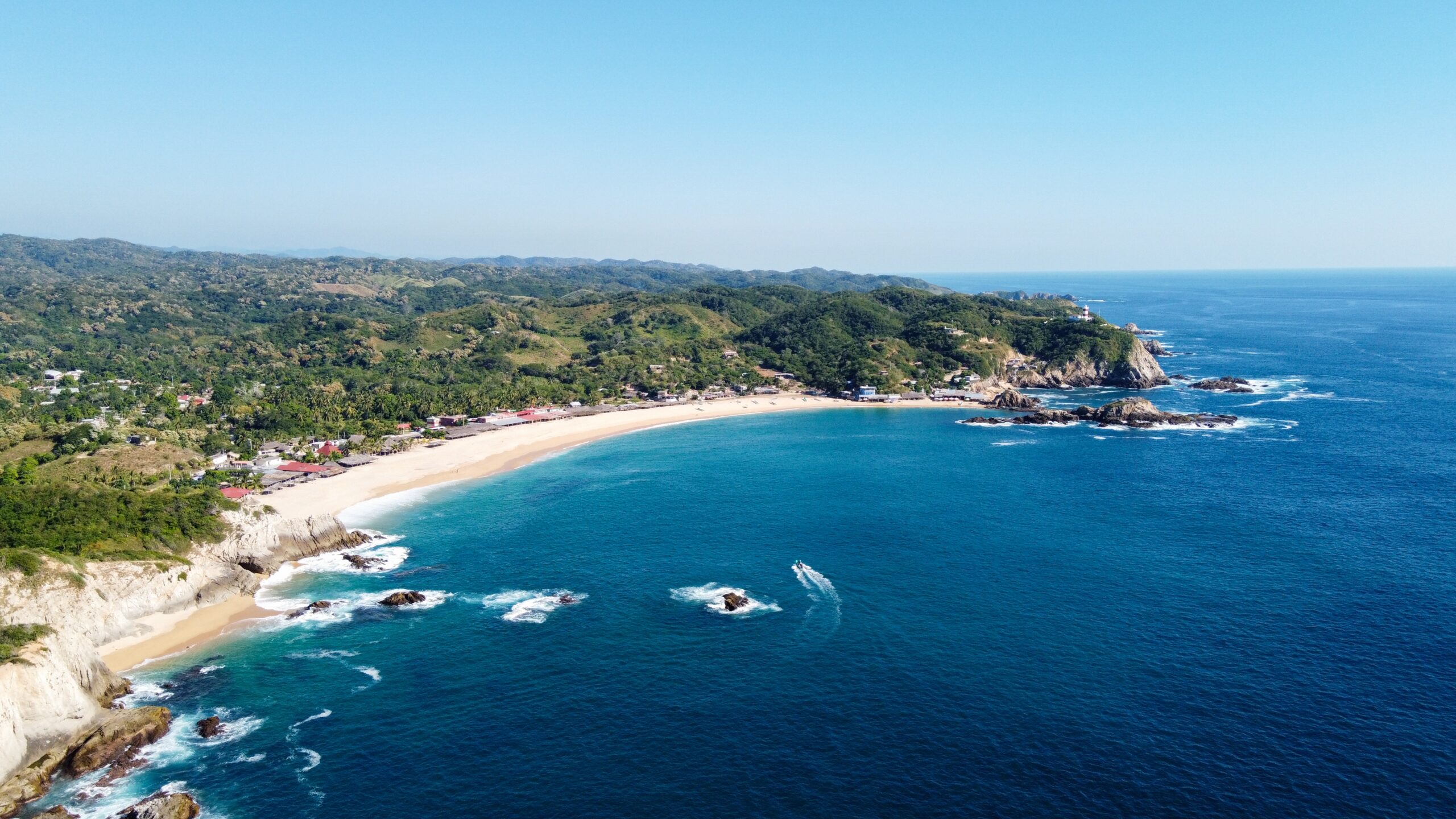aerial shot of bay in Bucerias Mexico